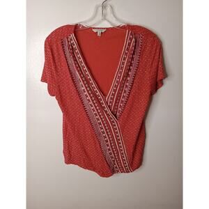 Lucky Brand Women's Medium Wildflower Floral Surplice Top Bandana Red Orange